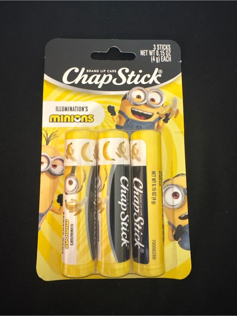 ChapStick Minions Banana-Nana Lip Balm 3 Pack Limited Edition 0.45 oz